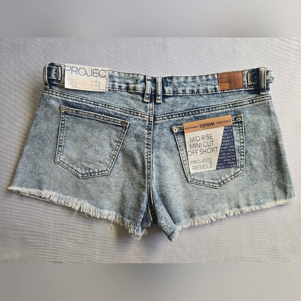 Project Rebel Mid‎ Rise Mini Cut Off Denim Shorts Size 15